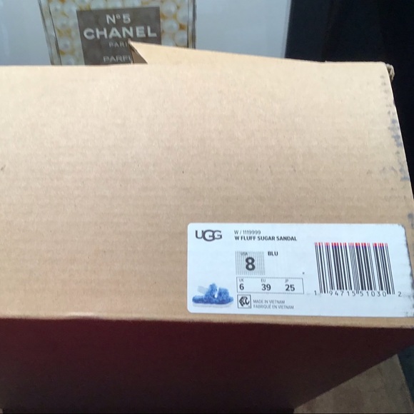 UGG NIB AUTHENTIC FLUFF SUGAR SANDAL IN BLUE & WHITE SOLE PLATFORM SLIPP… - Picture 9 of 13